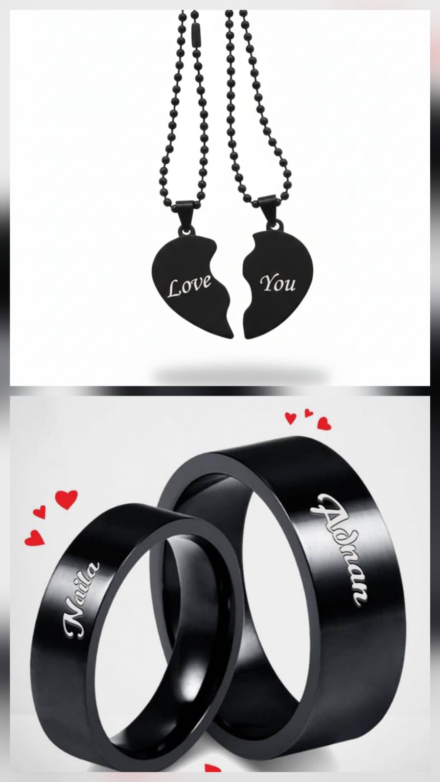 Couple Deal Black Heart Broken — Matching Personalized Jewellery Set