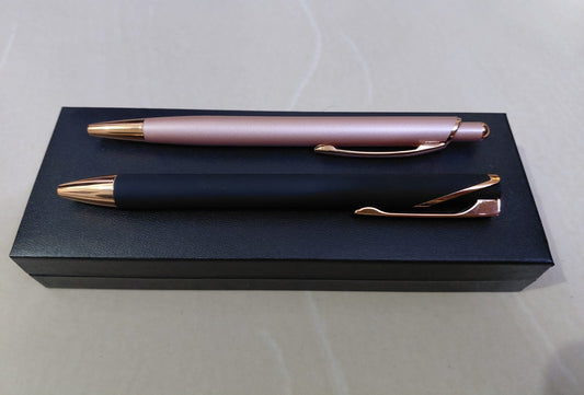 Custom Couple Pen Set – Black for Him, Pink for Her – Premium Black Box.