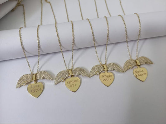 Custom Engraved Wings Heart Necklace
