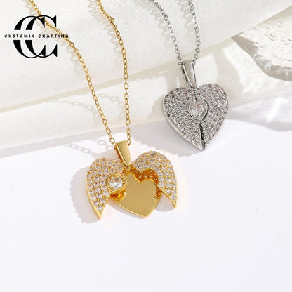 Custom Engraved Wings Heart Necklace