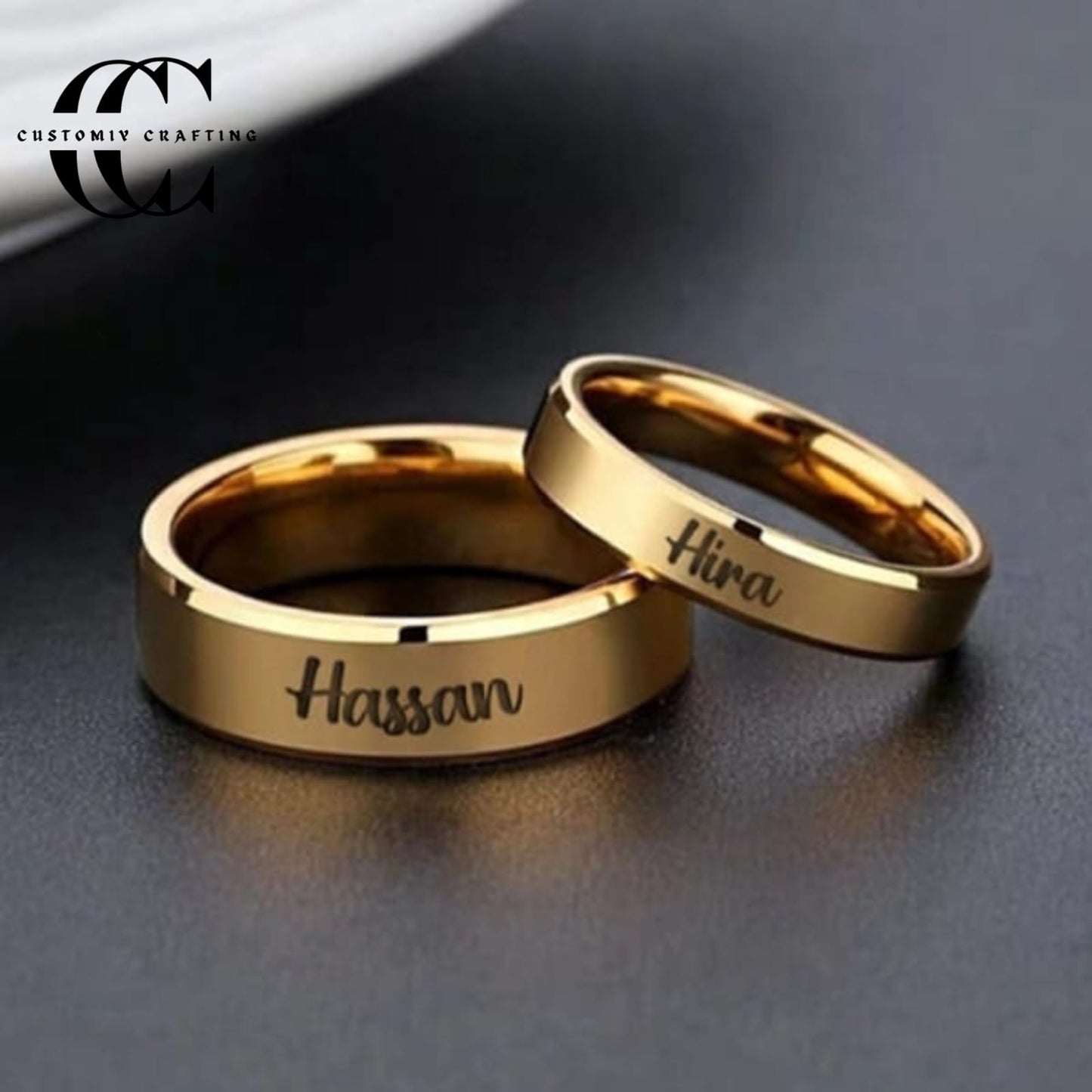 Custom Name Hand Rings in Gold, Silver & Black