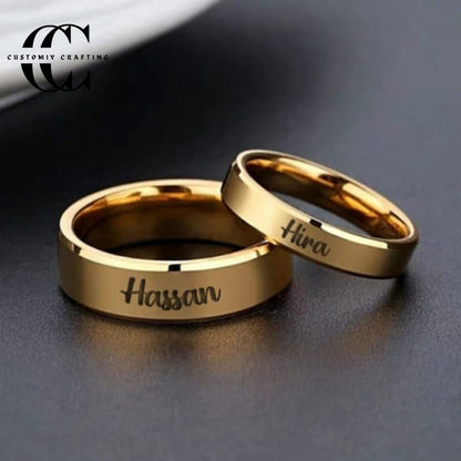 Custom Name Hand Rings in Gold, Silver & Black