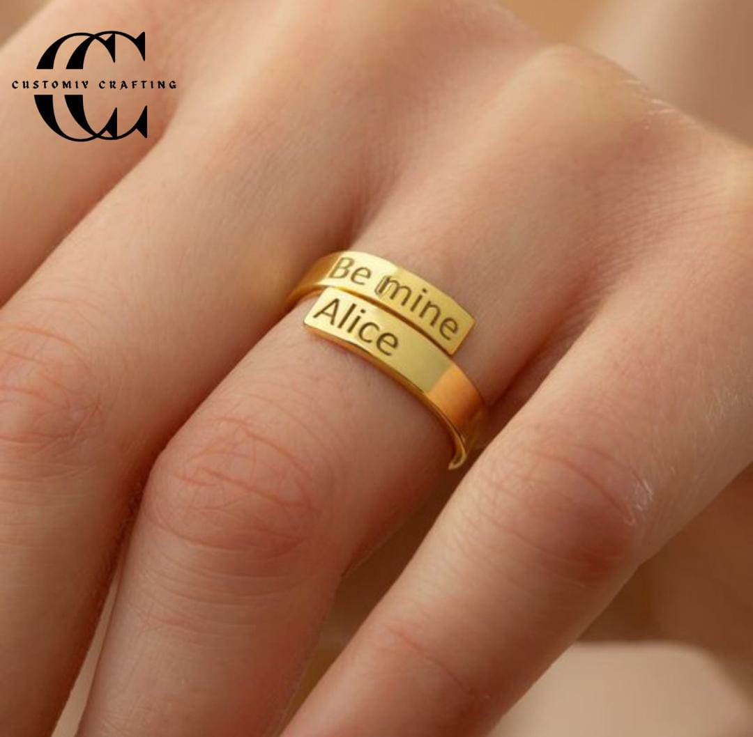 Custom Name Hand Rings in Gold & Black