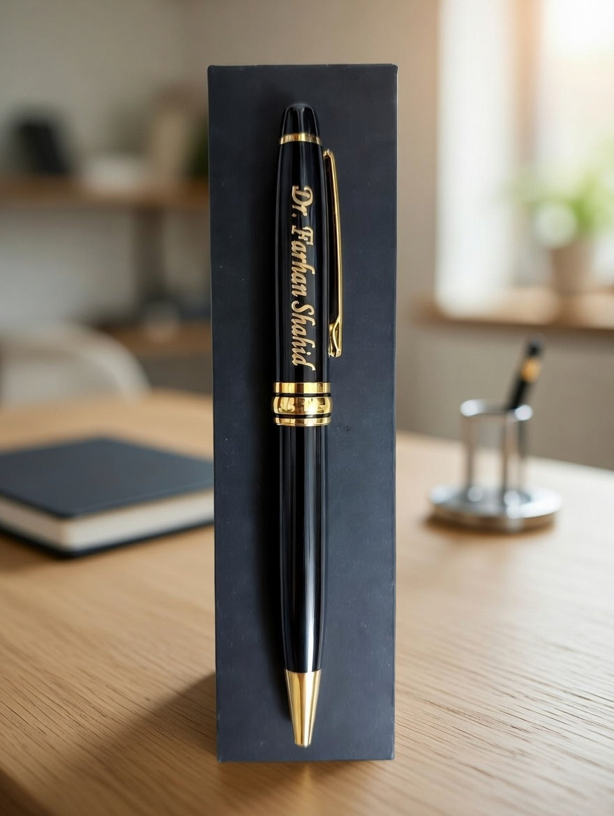 Custom Premium Black & Golden Combo Pen with wooden box