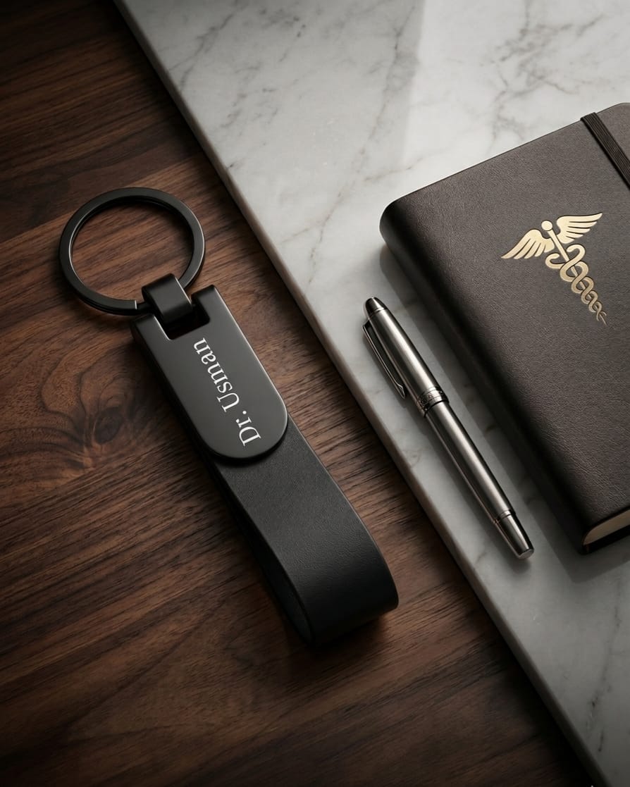 Custom Black Mattel Leather Keychain – Your Good Name Engraved