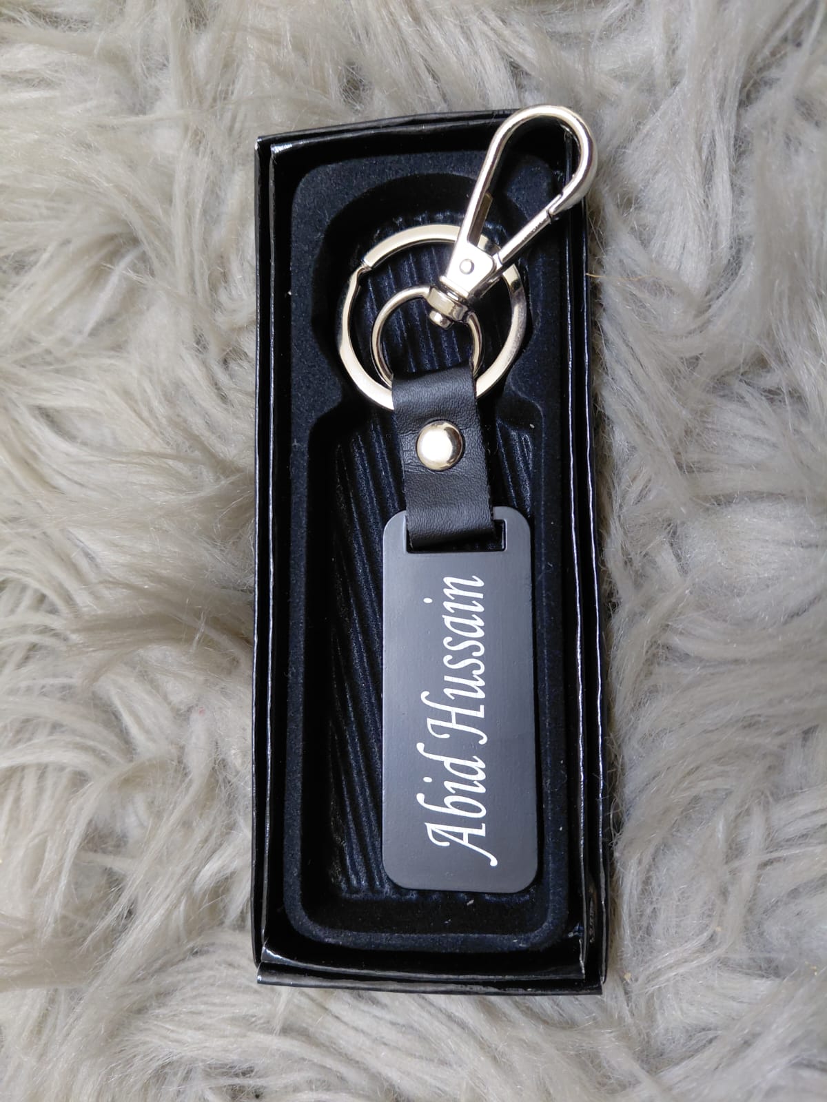 Custom Jet Black Solid Metal Keychain – Shiny SS Ring & Hook – Your Good Name Engraved