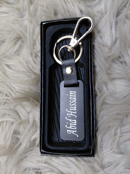 Custom Jet Black Solid Metal Keychain – Shiny SS Ring & Hook – Your Good Name Engraved