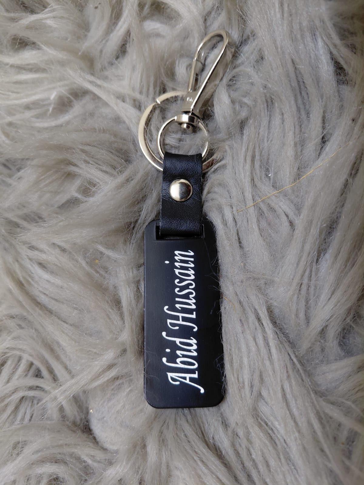 Custom Jet Black Solid Metal Keychain – Shiny SS Ring & Hook – Your Good Name Engraved