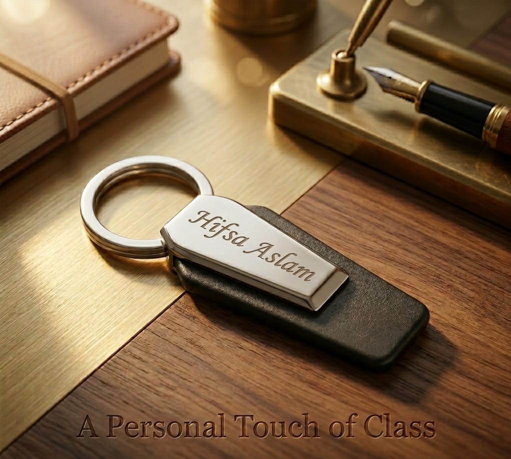 Custom Leather Keychain with SS Plate – Your Good Name Engraved