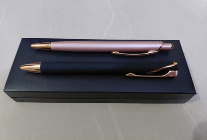 Custom Couple Pen Set – Black for Him, Pink for Her – Premium Black Box.
