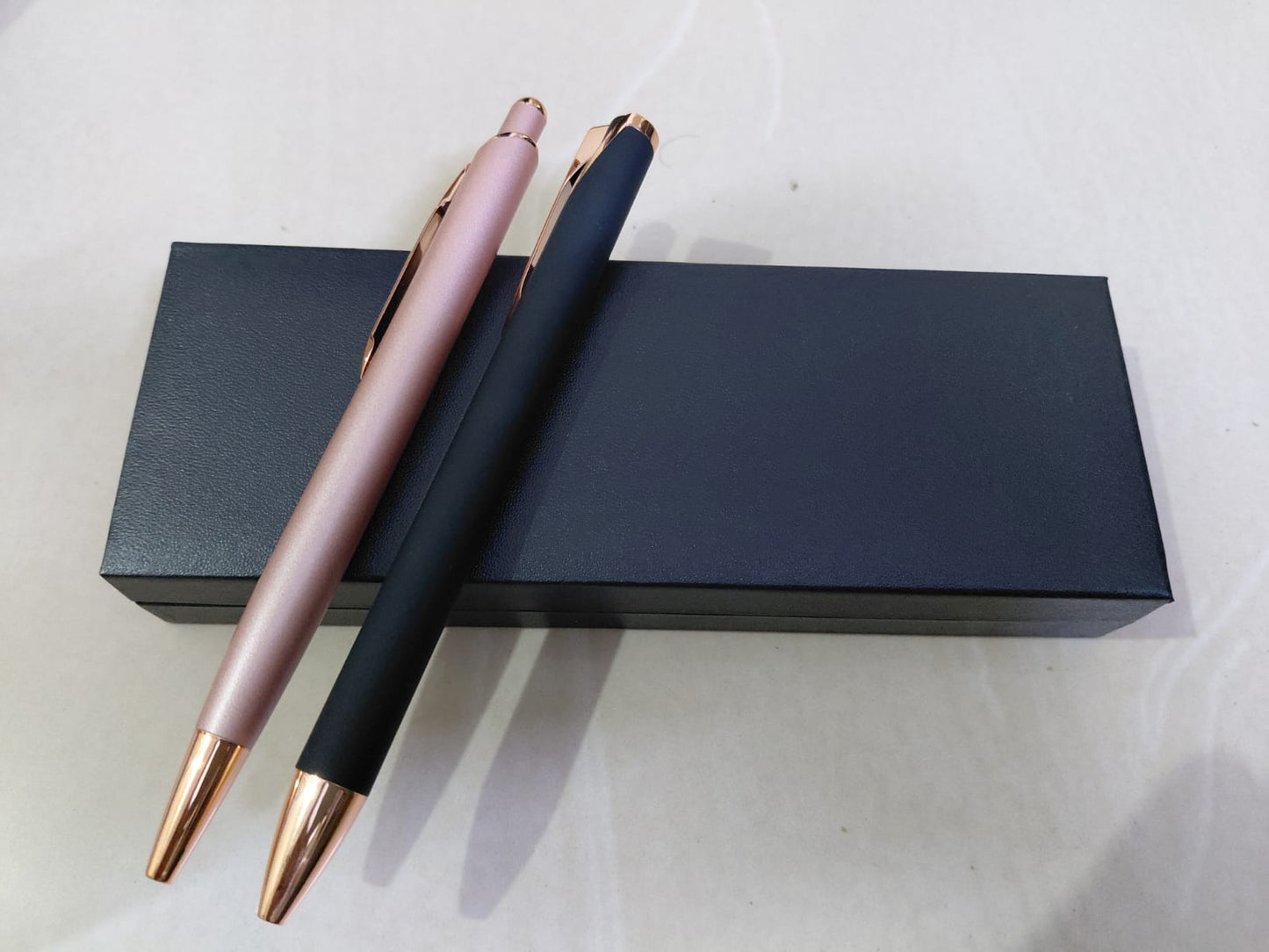 Custom Couple Pen Set – Black for Him, Pink for Her – Premium Black Box.