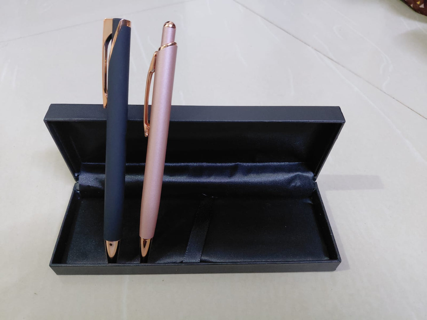Custom Couple Pen Set – Black for Him, Pink for Her – Premium Black Box.