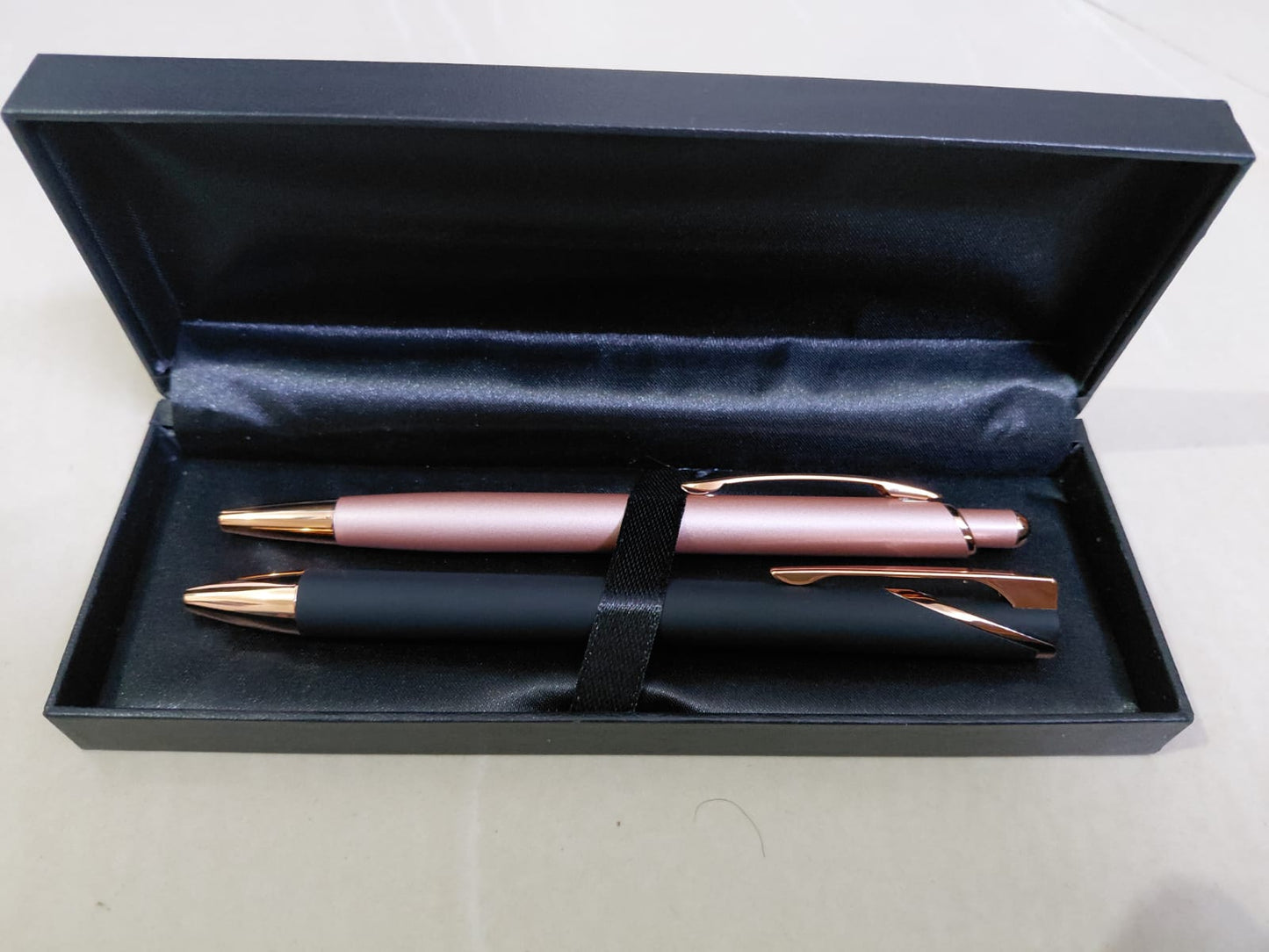 Custom Couple Pen Set – Black for Him, Pink for Her – Premium Black Box.