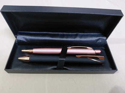 Custom Couple Pen Set – Black for Him, Pink for Her – Premium Black Box.
