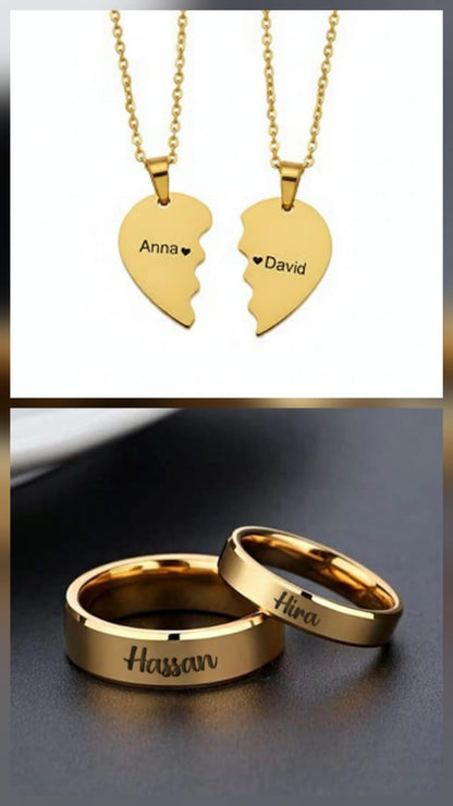 Couple Deal Golden Heart Broken — Matching Personalized Jewellery Set