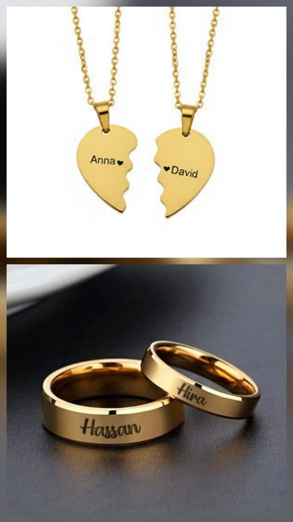 Couple Deal Golden Heart Broken — Matching Personalized Jewellery Set